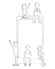 teacher and student school with smartphone device vector illustration sketch