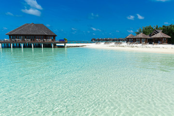 tropical Maldives island with white sandy beach and sea