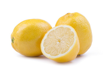 Obraz na płótnie Canvas yellow lemon citrus fruit with lemon fruit half isolated on white background with clipping path