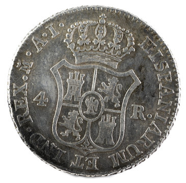 Ancient Spanish silver coin of the King Jose Napoleon. 1811. Coined in Madrid. 4 reales. Reverse.