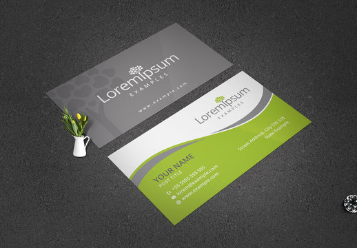 Business Card Layout with  Heart-Shaped Leaves Tree