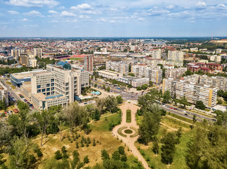 Novi Sad, Serbia May 09, 2018: Beautiful drone shot of Novi Sad, Serbia. Panoramic view of the Novi Sad. Novi Sad from the air.