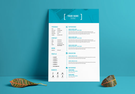 Resume Layout with Blue Header and Accents