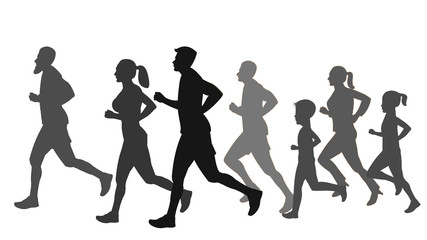 Fototapeta na wymiar People running and jogging silhouette