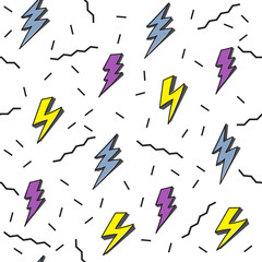 PrintLIGHTNING MEMPHIS SEAMLESS VECTOR PATTERN. FLASH GEOMTERIC TEXTURE. 80S-90S DESIGN