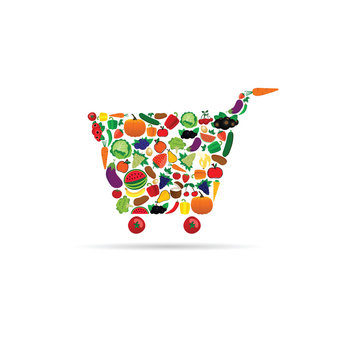 fruit and vegetable like shopping basket illustration