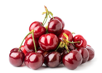 Bunch of ripe cherries on a white isolated.