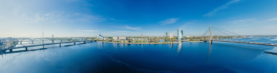 Fototapeta na wymiar City Riga Daugava river drone sphere 360 vr view