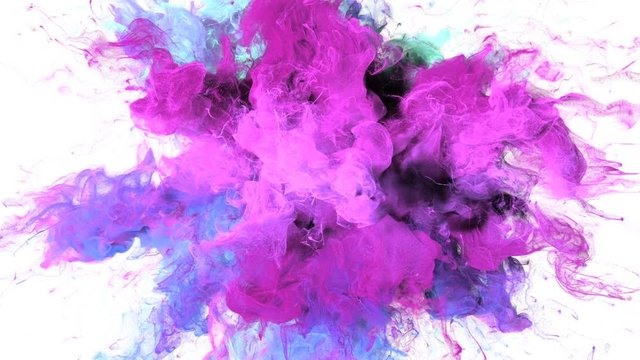 Color Burst - colorful purple pink cyan smoke explosion fluid gas ink particles slow motion alpha matte isolated on white