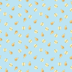 Seamless pattern with the image of an apple and avocado.