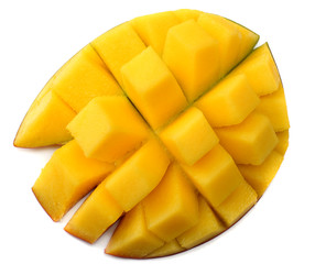 mango slice isolated on white background. top view