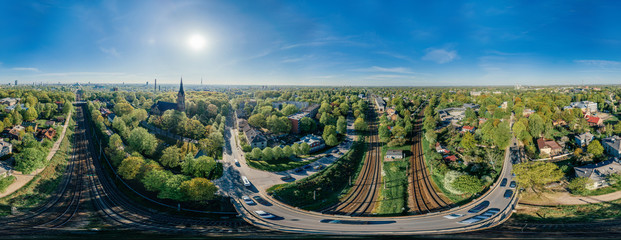 Old City Riga Chirch in the park drone 360 vr view