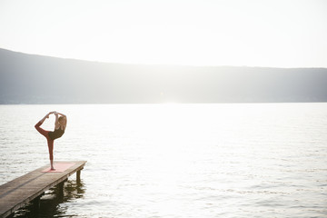Sunset yoga at the lake