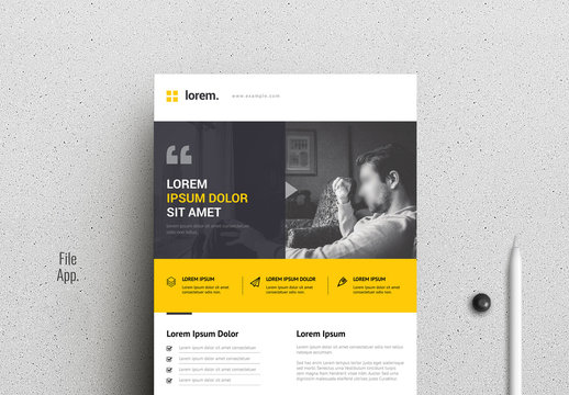 Grayscale Flyer Layout with Yellow Accents