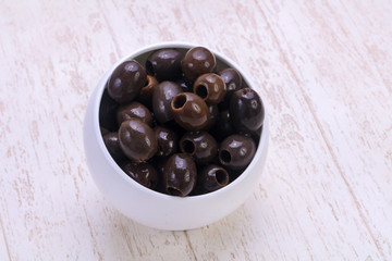 Pickled olives in the bowl