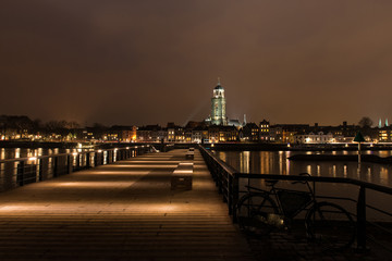 Fototapeta na wymiar Deventer at night view from the other side of the Ijssel