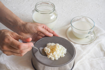 Tibetan milk mushroom. Organic probiotic milk kefir grains. The concept of a healthy diet and strengthening the immune system.