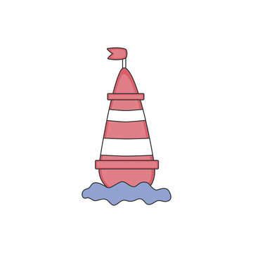 recommend clip art: Flat color design vector icon for red sea buoy with flag in water on white background. Vector illustration.