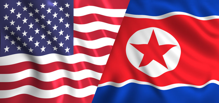 us flag and north korea flag waving symbol of relation