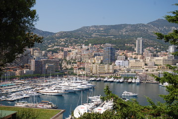 Fototapeta premium Port de Fontvieille; aerial photography; geographical feature; town; river