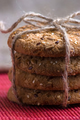 Cookies with sesame and sunflower seeds on table. Healthy eating