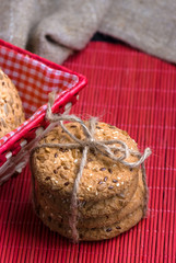 Cookies with sesame and sunflower seeds on table. Healthy eating