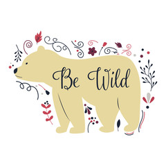 Bear logo template with decorations text Be wild