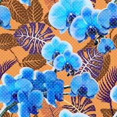 Meubelstickers Colorful orchid seamless pattern. Vector floral wallpaper, tropic style © sunny_lion