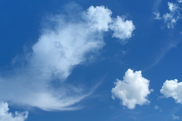 Fluffy white clouds on blue sky.