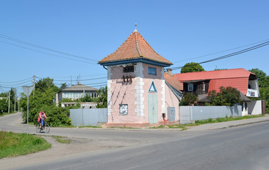 POLESSK, RUSSIA.The transformer lowering at the intersection of streets