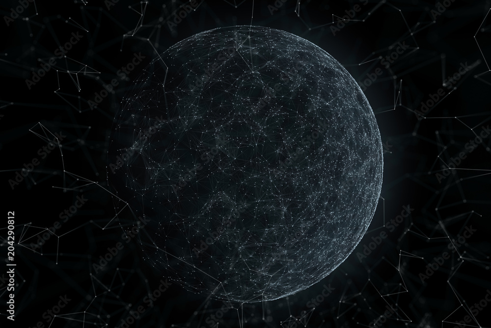 Poster artistic artificial intelligence cyberspace sphere with lines and dots copy space illustration backg