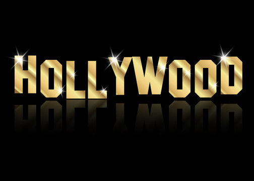 hollywood golden vector logo , gold letters isolated or black background 