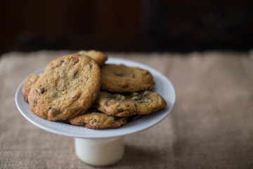 Homemade Chocolate Chip Cookies on Pedestal