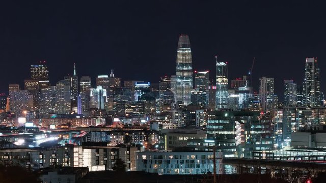 4K Timelapse Sequence of San Francisco, USA - Potrero Hill at night