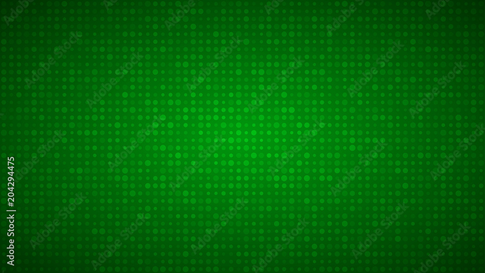 Wall mural abstract background of small circles or pixels of different sizes in green colors.