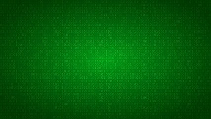Abstract background of zeros ad ones in green colors.