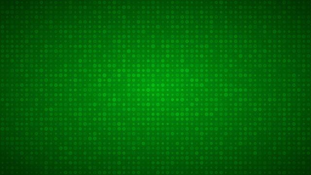 Abstract background of small circles or pixels of different sizes in green colors.