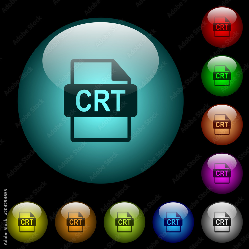 Poster crt file format icons in color illuminated glass buttons