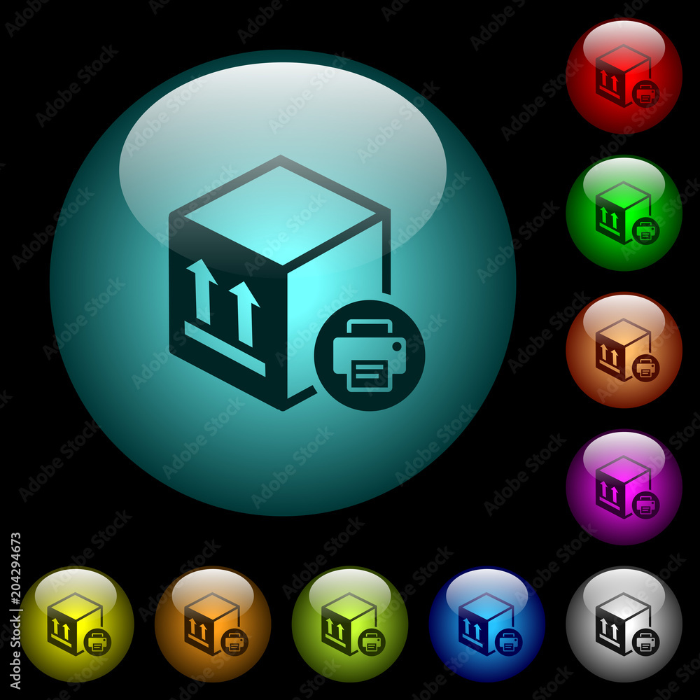 Aufkleber print package information icons in color illuminated glass buttons