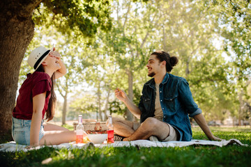 Couple playing games at park