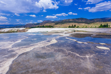Carbonate travertines in daylight in Pamukkale, Turkey.