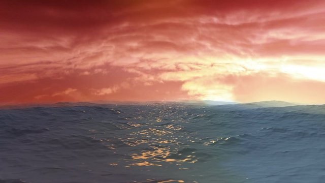 Blue Ocean View with sunset Clouds on the Horizon