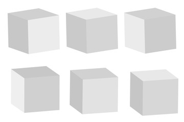 Set of cube icons. 3D cube model with perspective. Isolated on white background. Vector