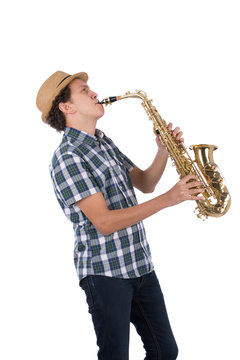 blowing in saxophone