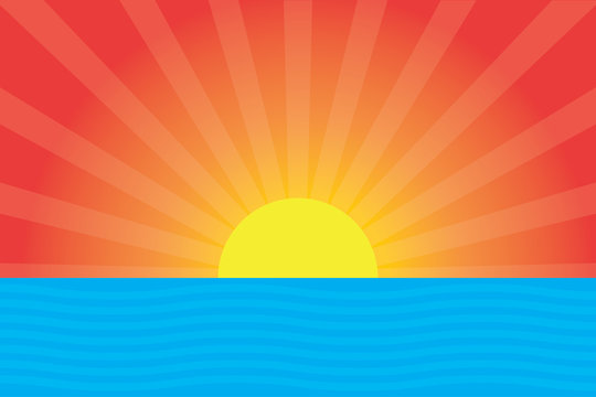 Cartoon sunset background. Sea and sunset simple design. Stock Vector |  Adobe Stock