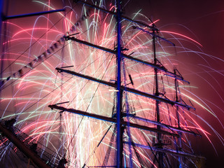 Fireworks during Szczecin tall ship race 2017, Poland