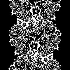 seamless monochrome pattern of flowers for greeting cards, background, price tags