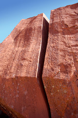 Giant cracked sandstone boulder in the Bears Ears area of the Southern Utah desert.