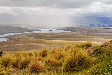 Lake Alexandrina photographed from Mount John on an overcast day - Tekapo, South Island, New Zealand
