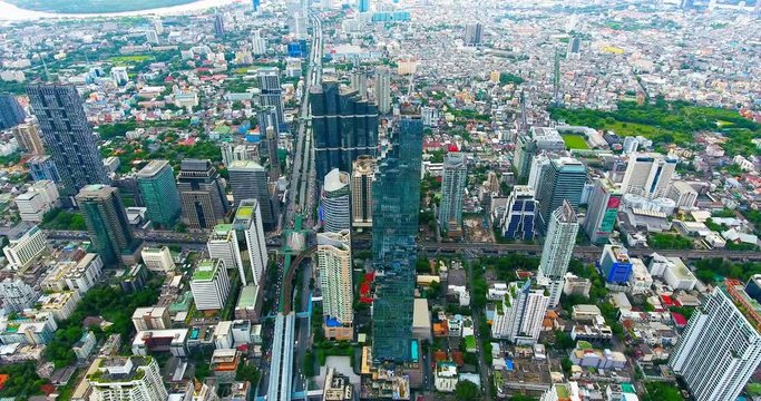 Aerial view of Bangkok, flying over Bangkok skyline